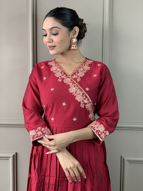 Maroon Viscose Chanderi Pant Suit Acy1012 Back View