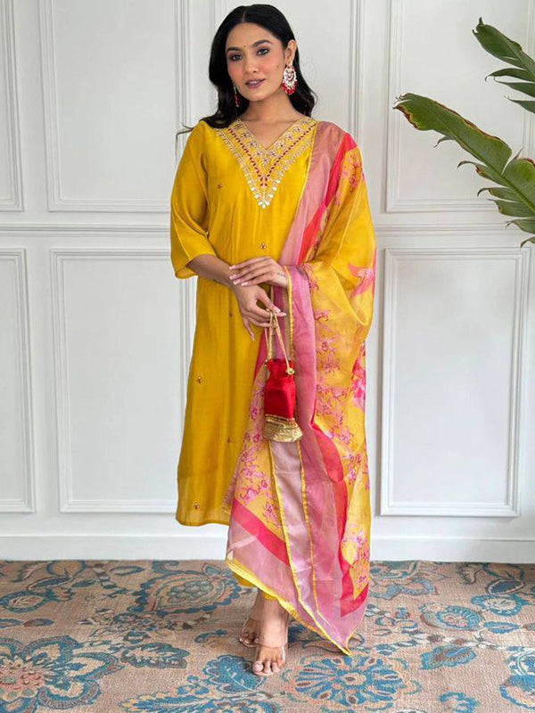 Yellow Viscose Chanderi Pant Suit Acy1013