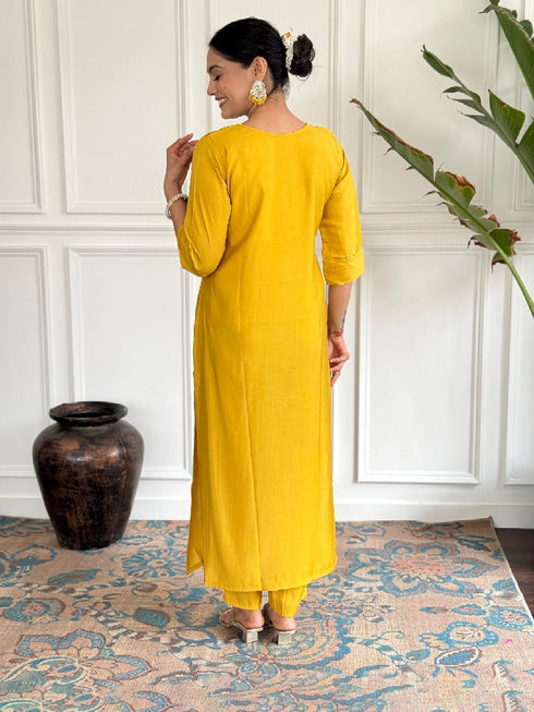 Yellow Viscose Chanderi Pant Suit Acy1014 Closure View