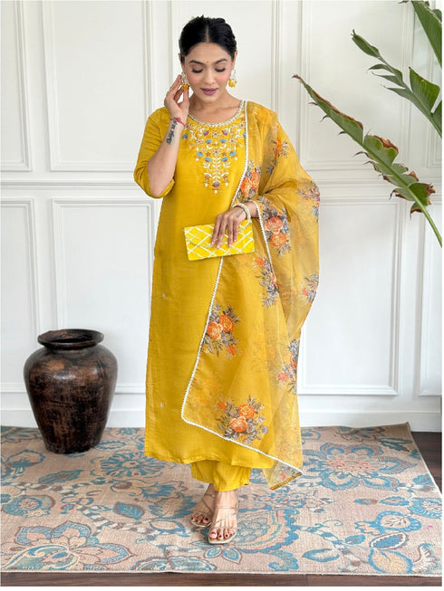 Yellow Viscose Chanderi Pant Suit Acy1014 Salwar Kameez