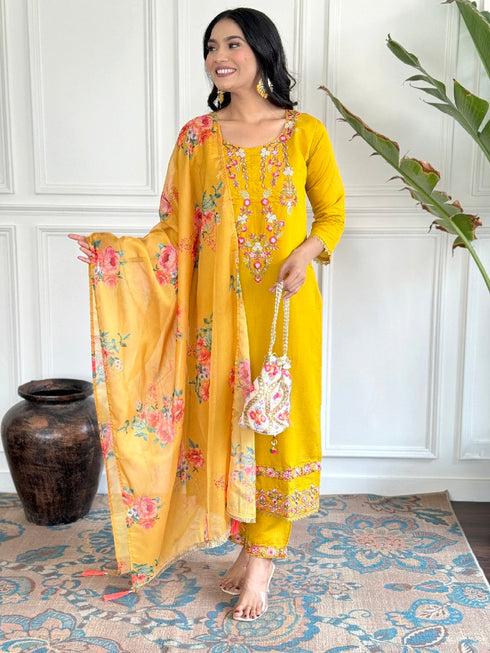 Yellow Viscose Chanderi Pant Suit Acy1014