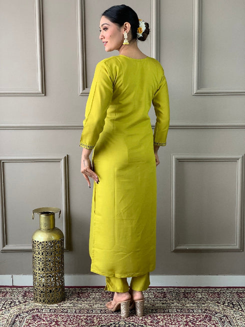 Green Viscose Chanderi Pant Suit Acy1015 Closure View
