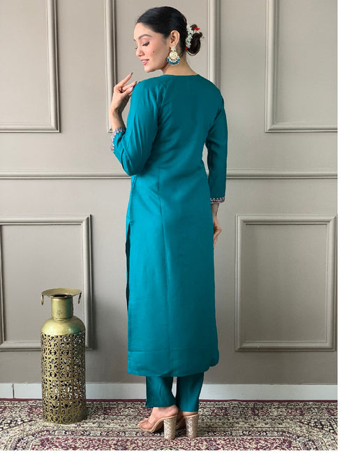 Blue Viscose Chanderi Pant Suit Acy1016 Closure View