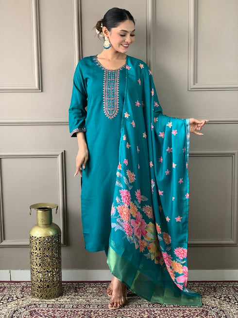 Blue Viscose Chanderi Pant Suit Acy1016 Salwar Kameez