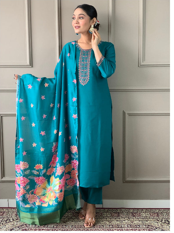 Blue Viscose Chanderi Pant Suit Acy1016
