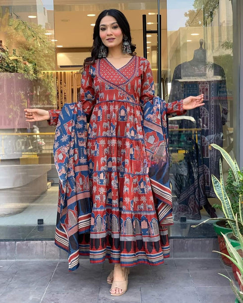 Red Cotton Pant Suit Acy1019