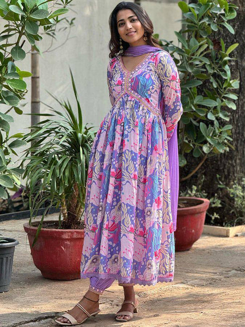 Purple Muslin Pant Suit Acy1022 Salwar Kameez