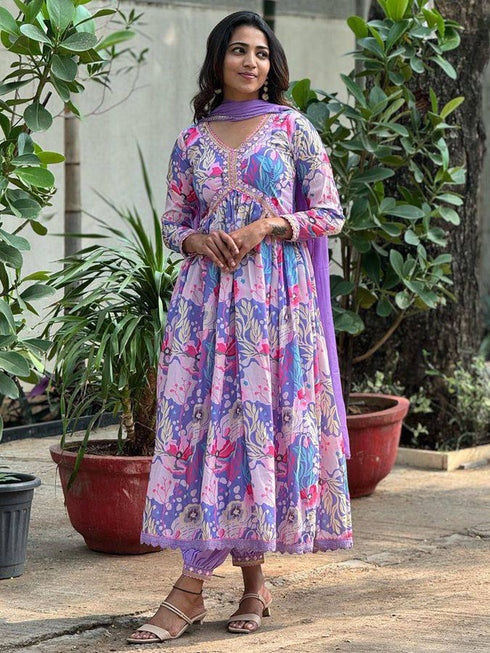 Purple Muslin Pant Suit Acy1022