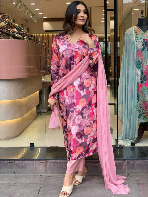 Pink Russion Silk Pant Suit Acy1024 Closure View