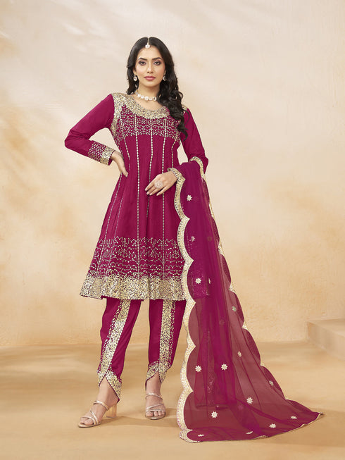 Pink Art Silk Patiyala Dress Acy1031