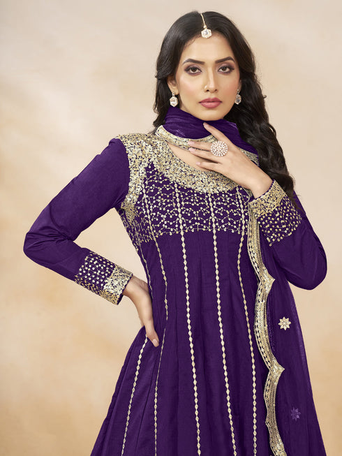 Voilet Art Silk Patiyala Dress Acy1032 Closure View
