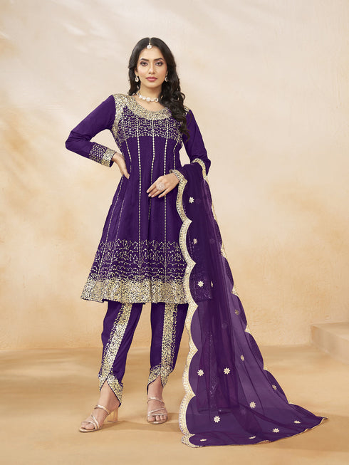 Voilet Art Silk Patiyala Dress Acy1032 Back View