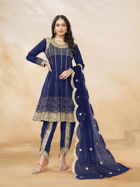 Blue Art Silk Patiyala Dress Acy1033