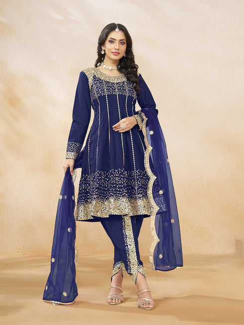 Blue Art Silk Patiyala Dress Acy1033 Back View