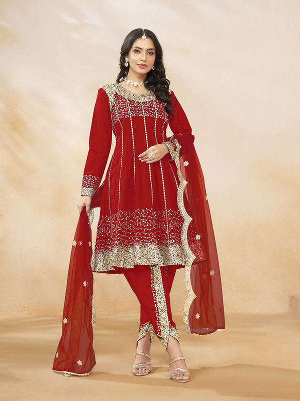 Red Art Silk Patiyala Dress Acy1034