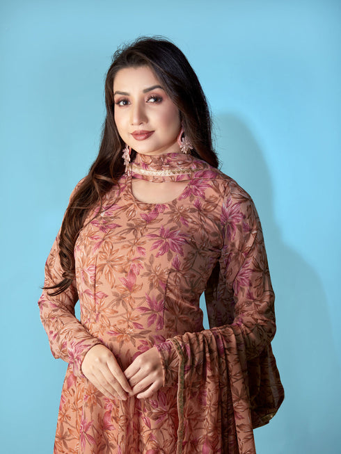 Brown Georgette Anarkali Dress Acy1049 Back View