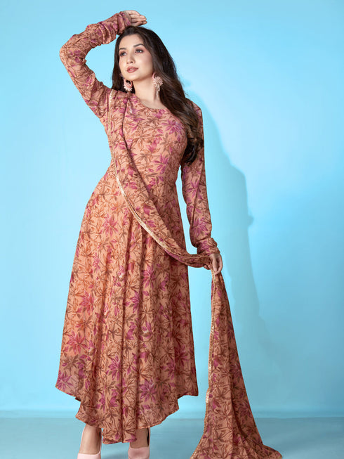 Brown Georgette Anarkali Dress Acy1049 Salwar Kameez