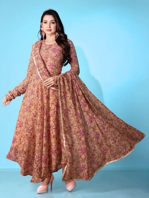 Brown Georgette Anarkali Dress Acy1049