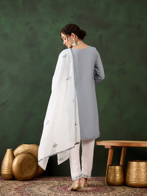 Grey Rayon Pant Suit Acy1101 Closure View