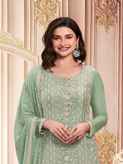 Green Georgette Pant Suit Acy1137 Closure View