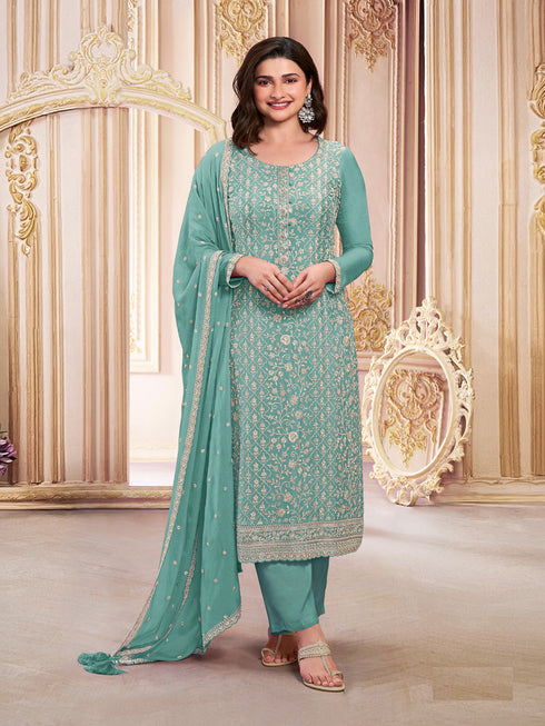 Teal Georgette Pant Suit Acy1139