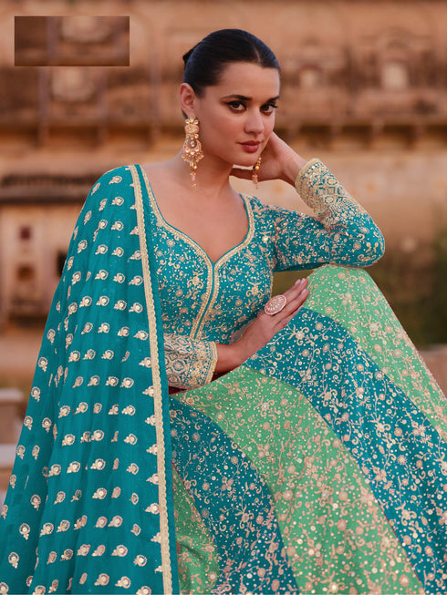 Sky Georgette Anarkali Dress Acy1192 Closure View