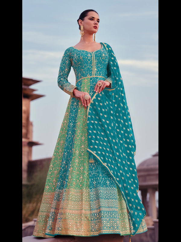 Sky Georgette Anarkali Dress Acy1192