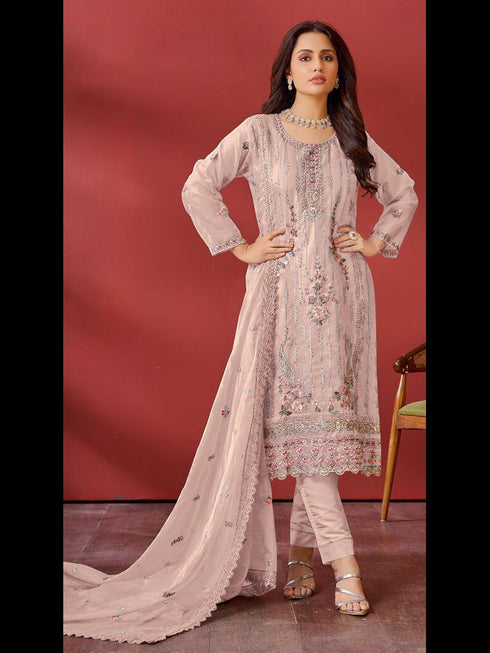 Beige Organza Pant Suit Acy1198