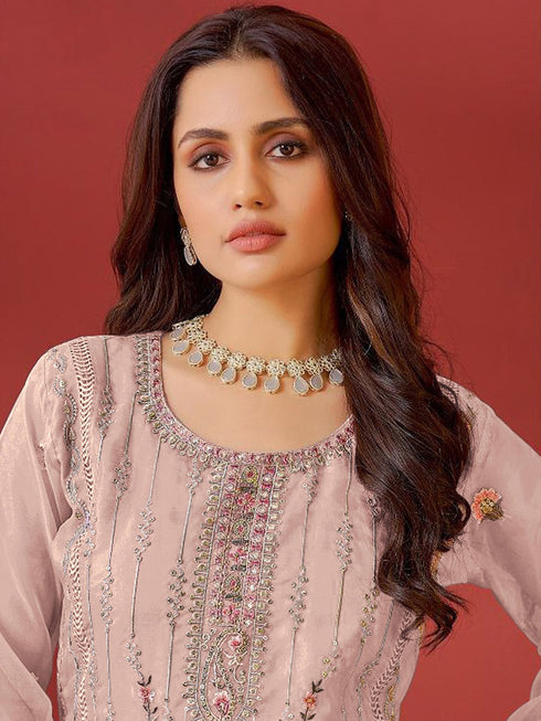 Beige Organza Pant Suit Acy1198 Closure View