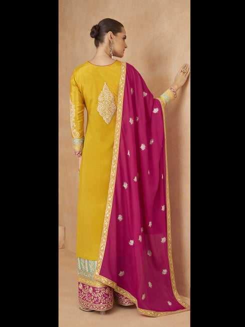 Yellow Chinon Palazzo Suit Acy1199 Closure View