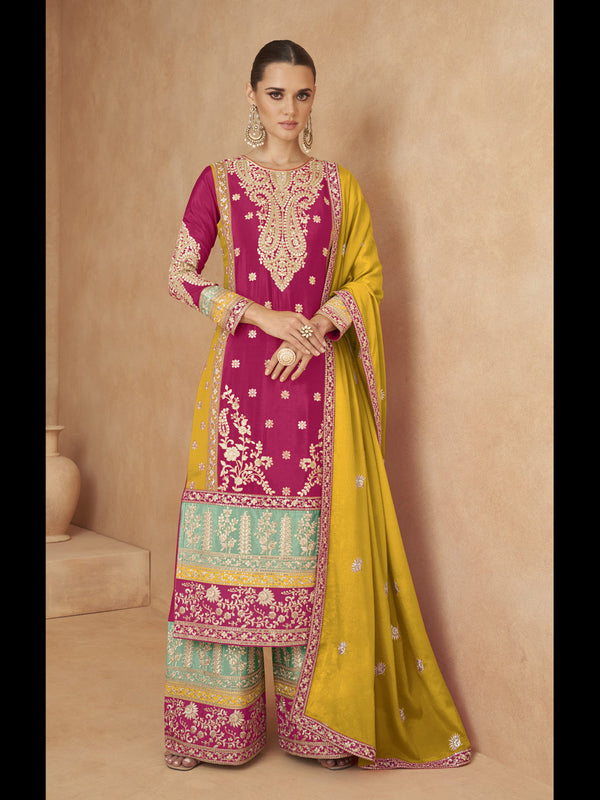Pink Chinon Palazzo Suit Acy1200