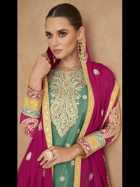 Green Chinon Palazzo Suit Acy1201 Back View