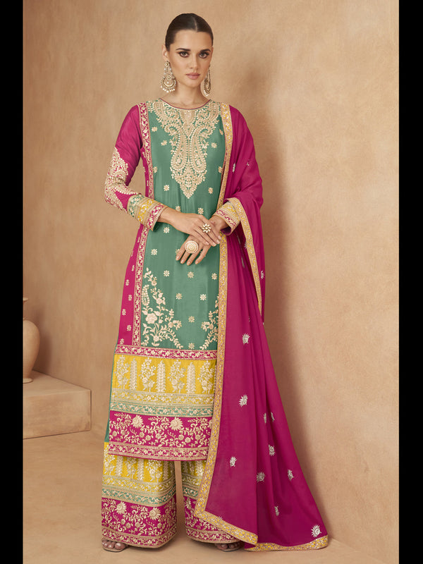 Green Chinon Palazzo Suit Acy1201