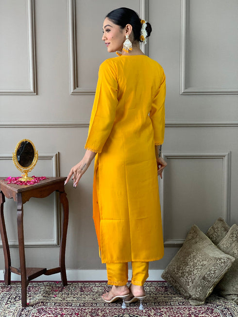 Yellow Viscose Chanderi Pant Suit Acy1224 Closure View