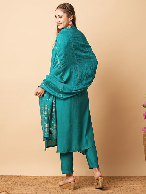 Teal Blue Viscose Chanderi Pant Suit Acy1225 Closure View