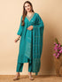 Teal Blue Viscose Chanderi Pant Suit Acy1225