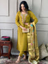 Mustard Viscose Chanderi Pant Suit Acy1226 Closure View