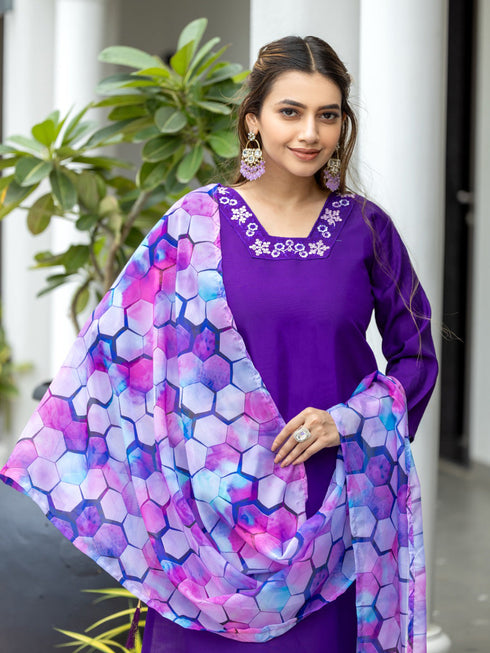 Purple Rayon Slub Pant Suit Acy1228 Back View