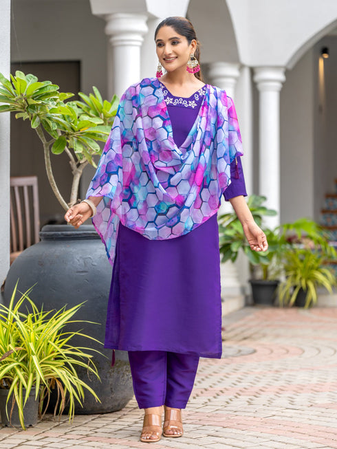 Purple Rayon Slub Pant Suit Acy1228