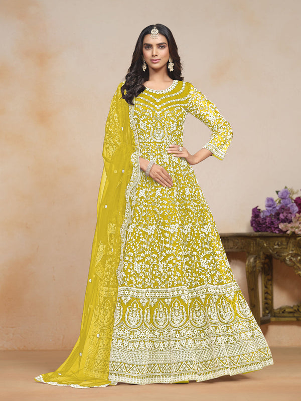 Lime Net Anarkali Dress Acy1232