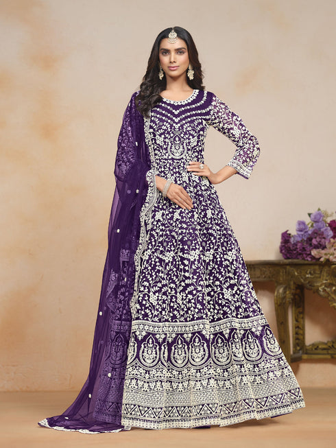 Purple Net Anarkali Dress Acy1233