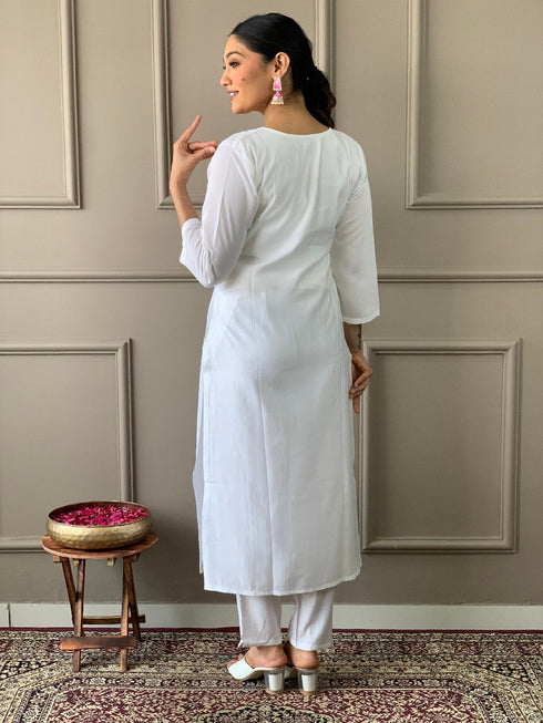 White Viscose Chanderi Pant Suit Acy1257 Closure View