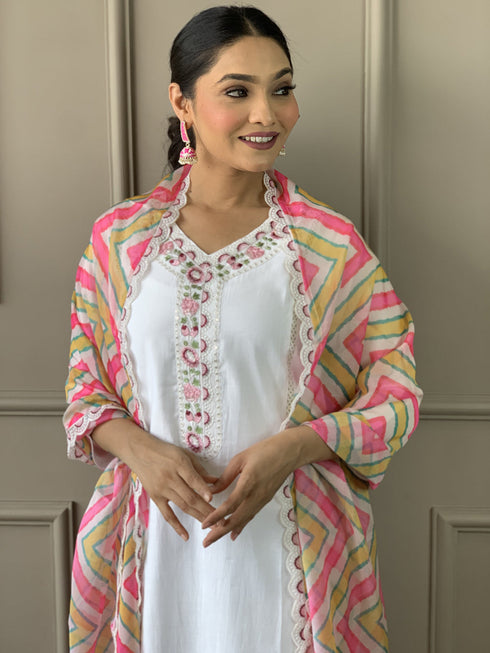 White Viscose Chanderi Pant Suit Acy1257 Back View