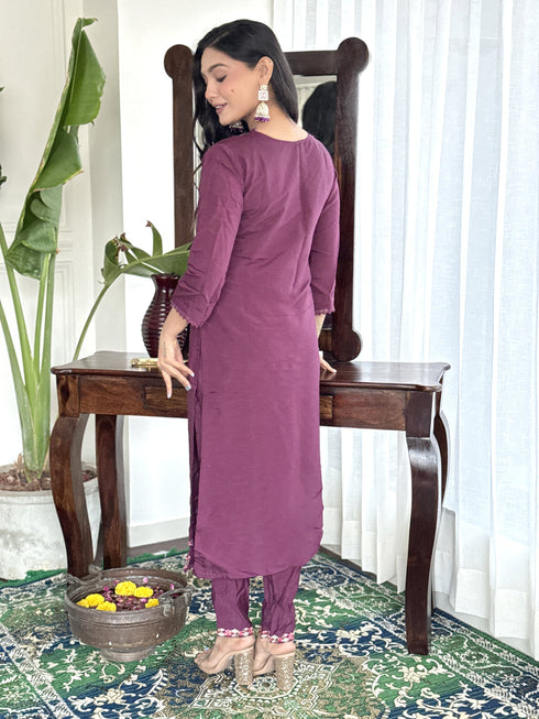 Burgundy Chanderi Pant Suit Acy1258 Closure View