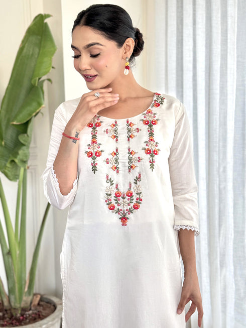 White Viscose Chanderi Pant Suit Acy1259 Back View