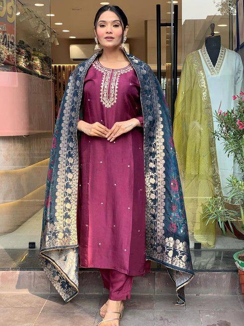 Burgundy Viscose Rayon Pant Suit Acy1260