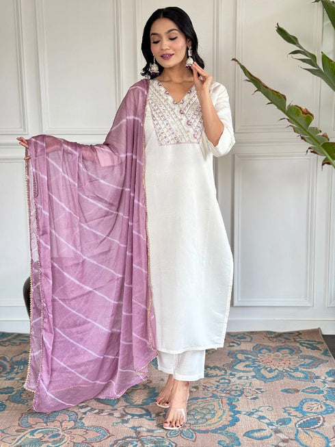 White Chanderi Pant Suit Acy1262