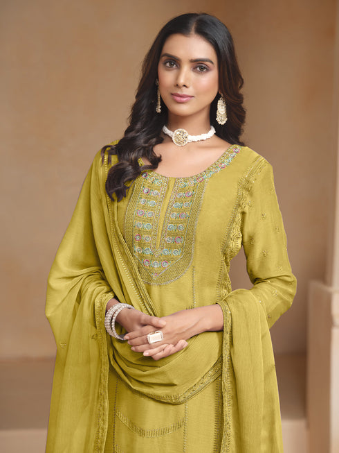 Yellow Organza Chiffon Pant Suit Acy1291 Closure View