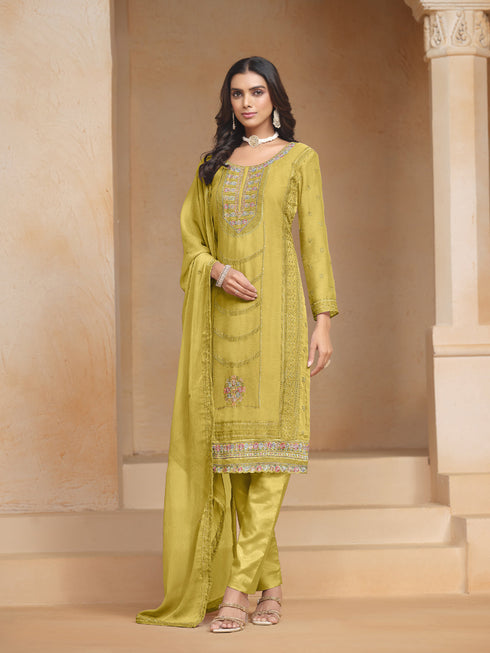 Yellow Organza Chiffon Pant Suit Acy1291 Back View
