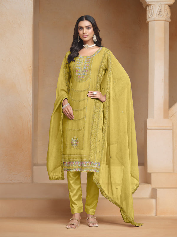 Yellow Organza Chiffon Pant Suit Acy1291